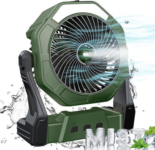 Portable Misting Fan, 8-Inch 10000Mah Rechargeable Battery Operated Fan, Camping Fan Beach Fan with 250Ml Water Tank & LED Lantern, Cooling Mist Fan for Home Desk, Patio, Camping, Outdoor&Indoor Use