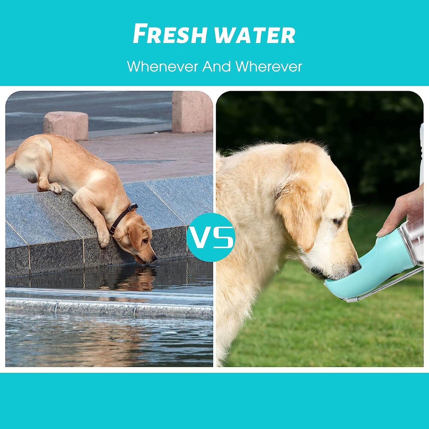 Dog Water Bottle, Leak Proof Portable Puppy Water Dispenser with Drinking Feeder