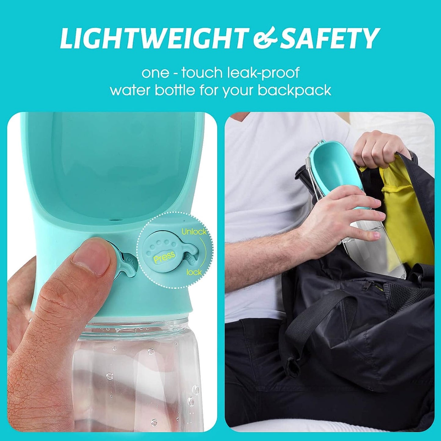 Dog Water Bottle, Leak Proof Portable Puppy Water Dispenser with Drinking Feeder